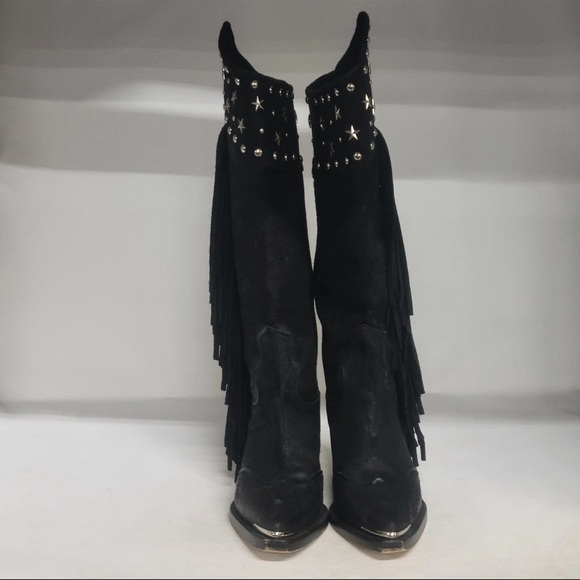 SOLD!!!!!Black Fringe Star-Studded Women's Boots - Picture 1 of 6